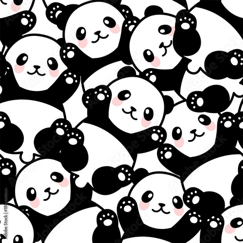 Fototapeta Naklejka Na Ścianę i Meble -  Cute Panda Seamless Pattern, Vector illustration