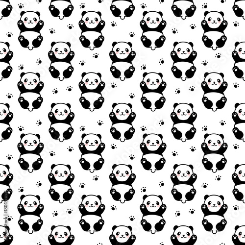 Fototapeta Naklejka Na Ścianę i Meble -  Cute Panda Seamless Pattern, Vector illustration