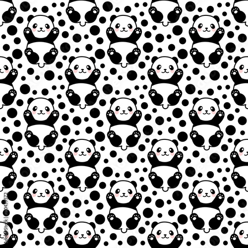 Fototapeta Naklejka Na Ścianę i Meble -  Cute Panda Seamless Pattern, Vector illustration