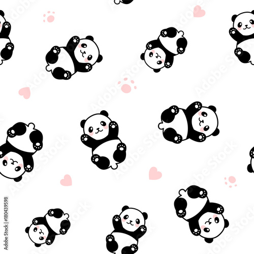 Fototapeta Naklejka Na Ścianę i Meble -  Cute Panda Seamless Pattern, Vector illustration