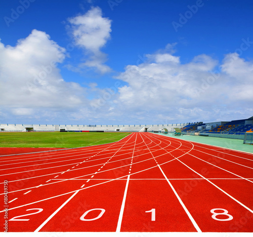 Sport running track with blue sky business concept 2018