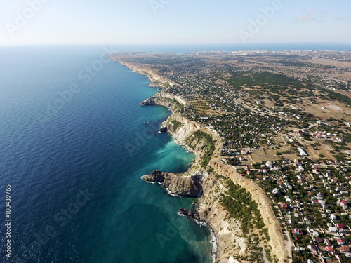 Beautiful aerial drone footage of the Black Sea coastline, Crimea