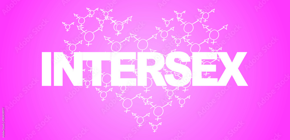 TEXT INTER SEX with heart filled with transgender symbols