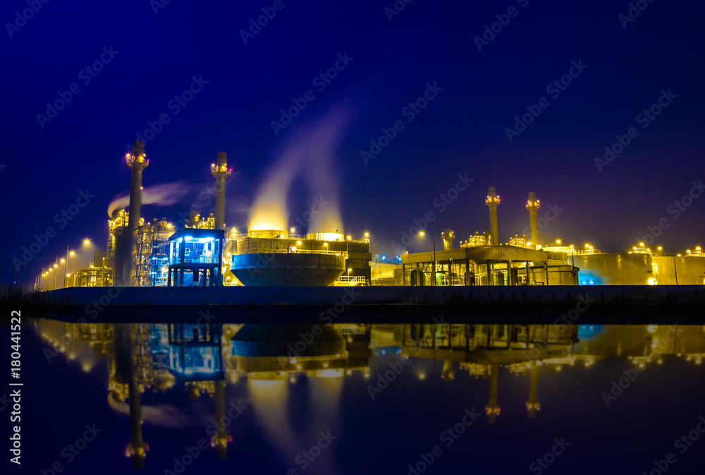 Energy industry,Power plant,Gas petrochemical at night.
