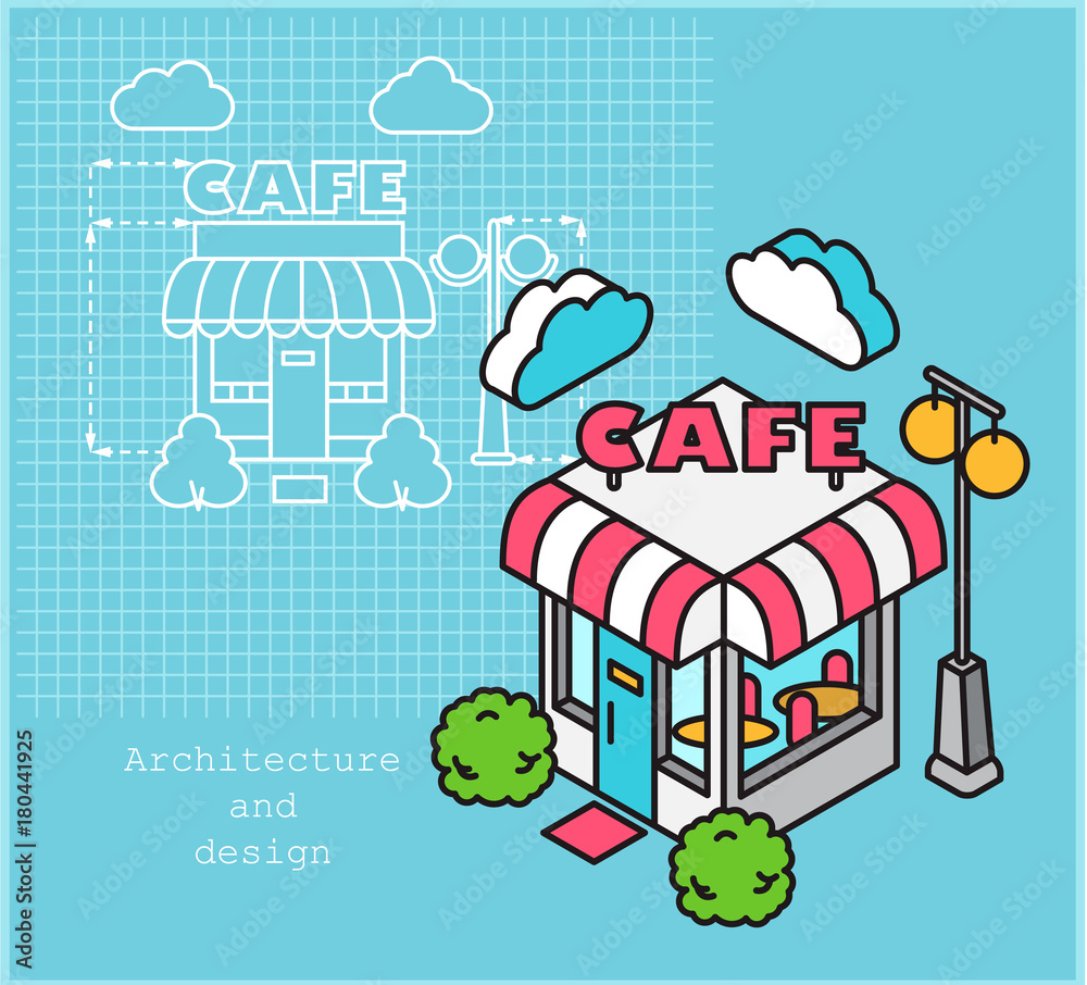 Project cafe in flat and isometric style Project cafe in flat and isometric style