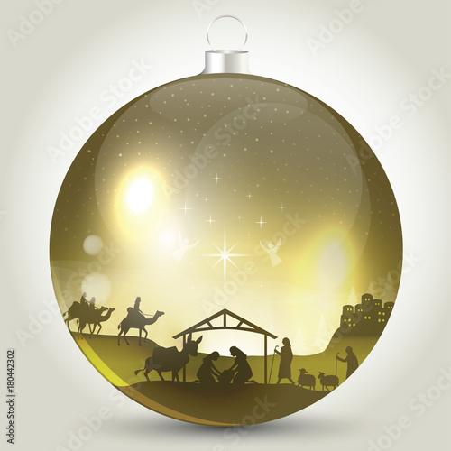 Christmas ball with nativity scene