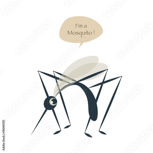 Cute mosquito isolated on white background and speech balloon. Vector Illustration