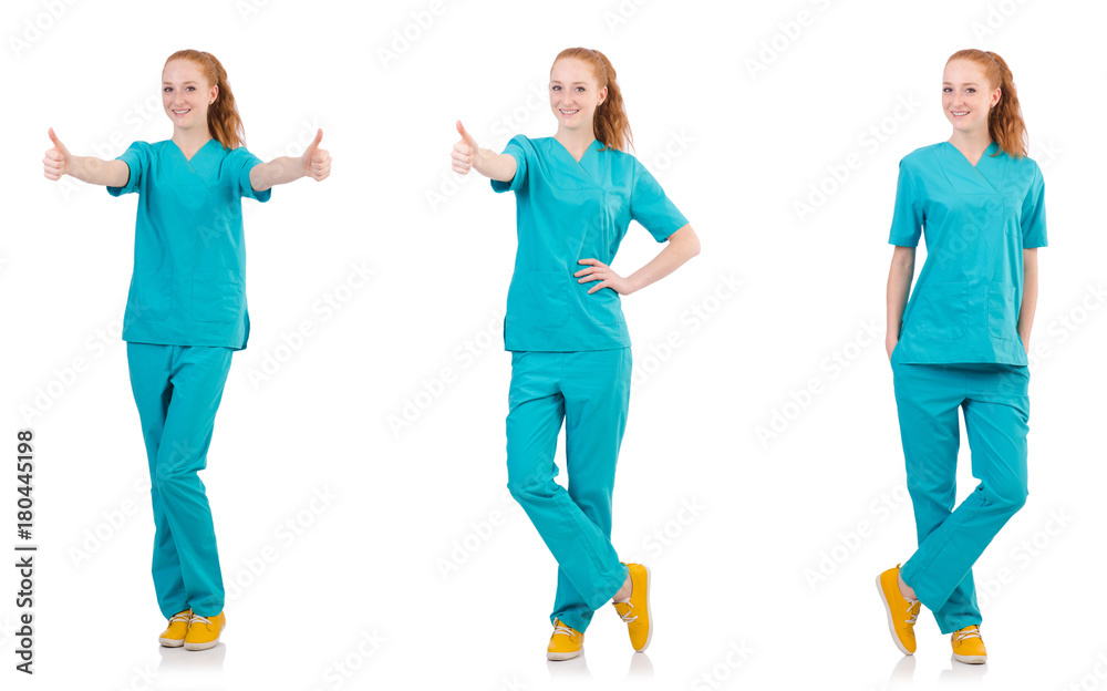 Fototapeta premium Smiling woman-doctor in uniform isolated on white
