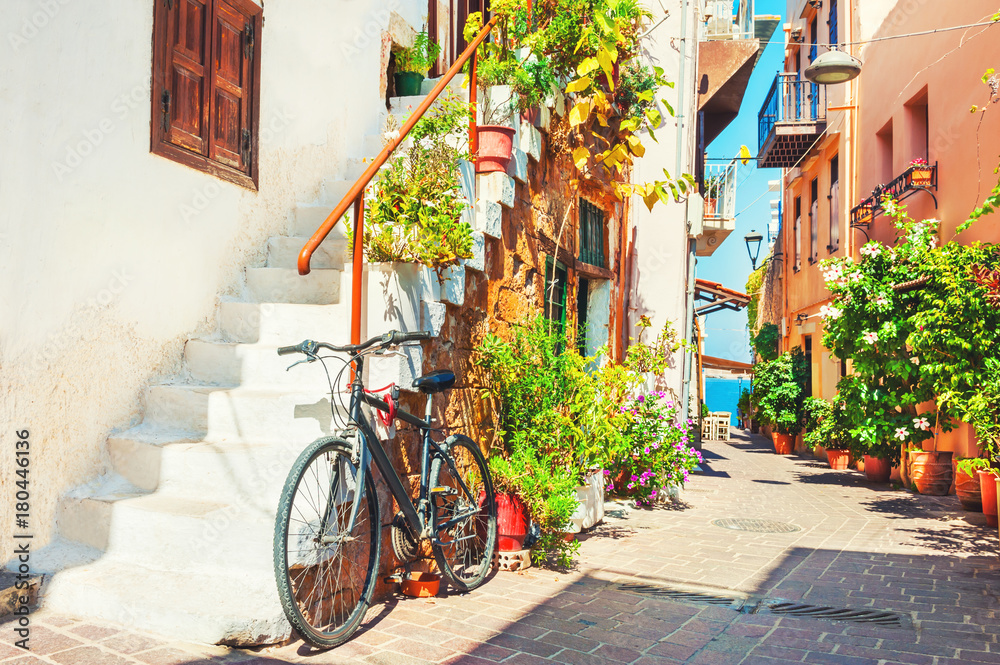 Beautiful street in Chania, Crete, Greece