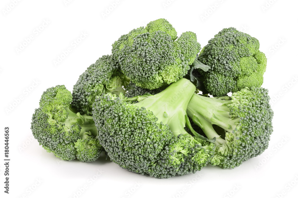 fresh broccoli isolated on white background close-up. Top view fresh broccoli isolated on white background close-up. Top view