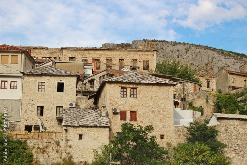 Houses in the old town of Mostar, Bosnia and Herzegovina. Southeast Europe.
