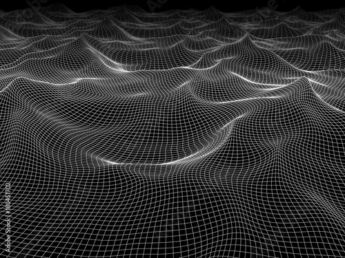 Abstract background of water surface mesh on black. Grid background.