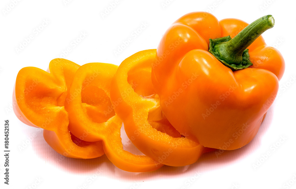 Orange sliced pepper isolated on white background. Orange sliced pepper isolated on white background.