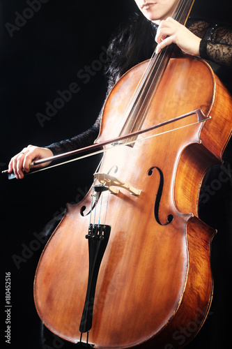 Cello player. Hands cellist playing violoncello
