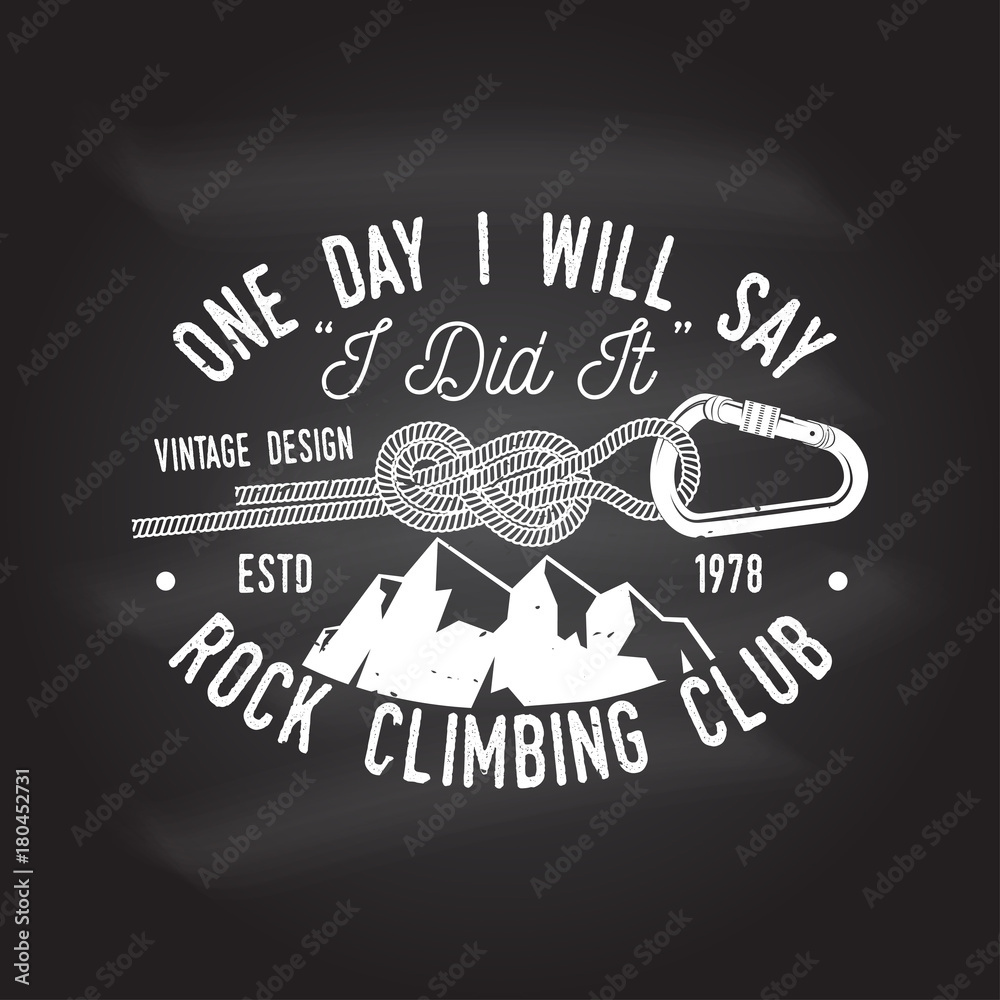 Fototapeta premium Vintage typography design with a straight gate locking carabiner for bolts, Goat and mountain silhouette