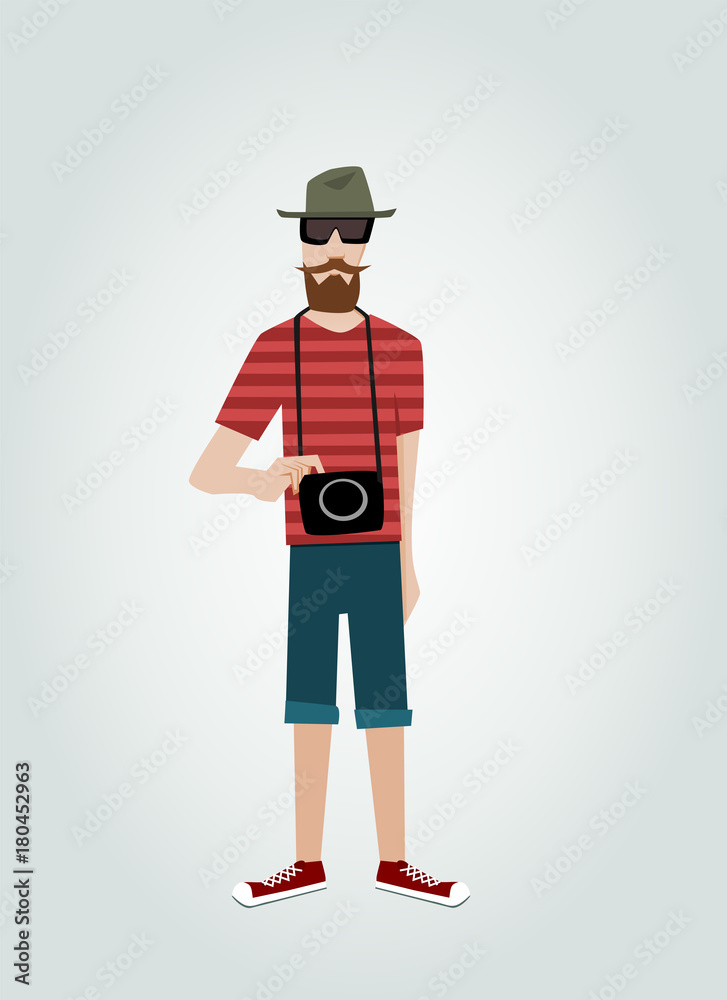 Hipster with camera and beard