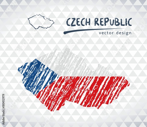 Czech Republic vector map with flag inside isolated on a white background. Sketch chalk hand drawn illustration