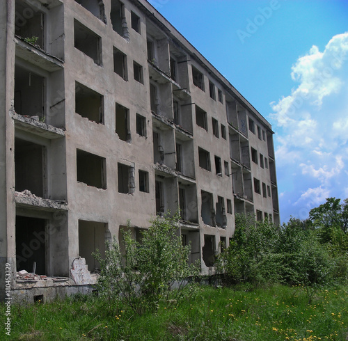 Abandoned building in Klomino ghost town in Poland