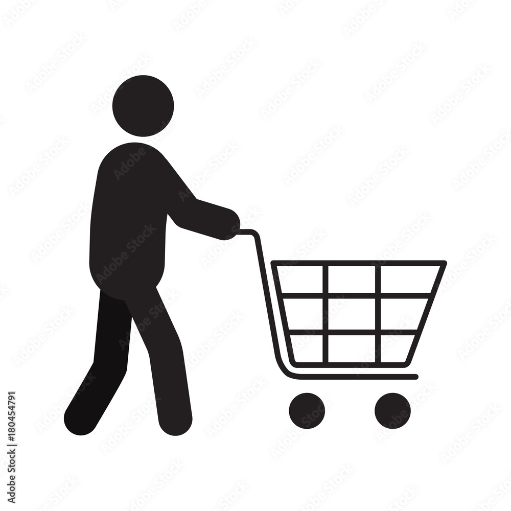 Man with shopping cart silhouette icon Man with shopping cart silhouette icon