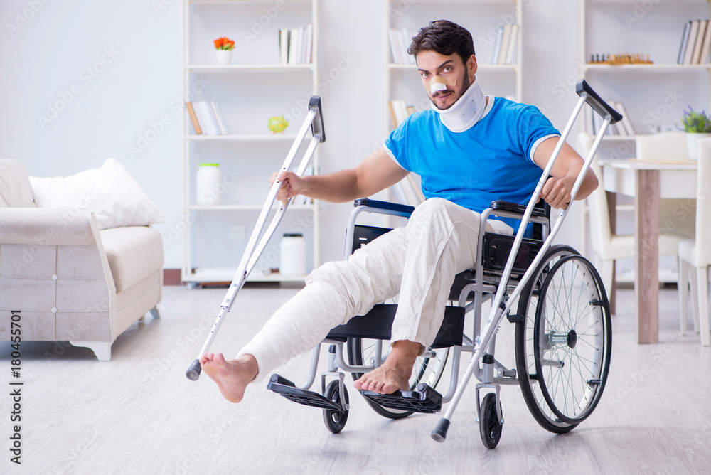 Injured young man recovering at home Injured young man recovering at home