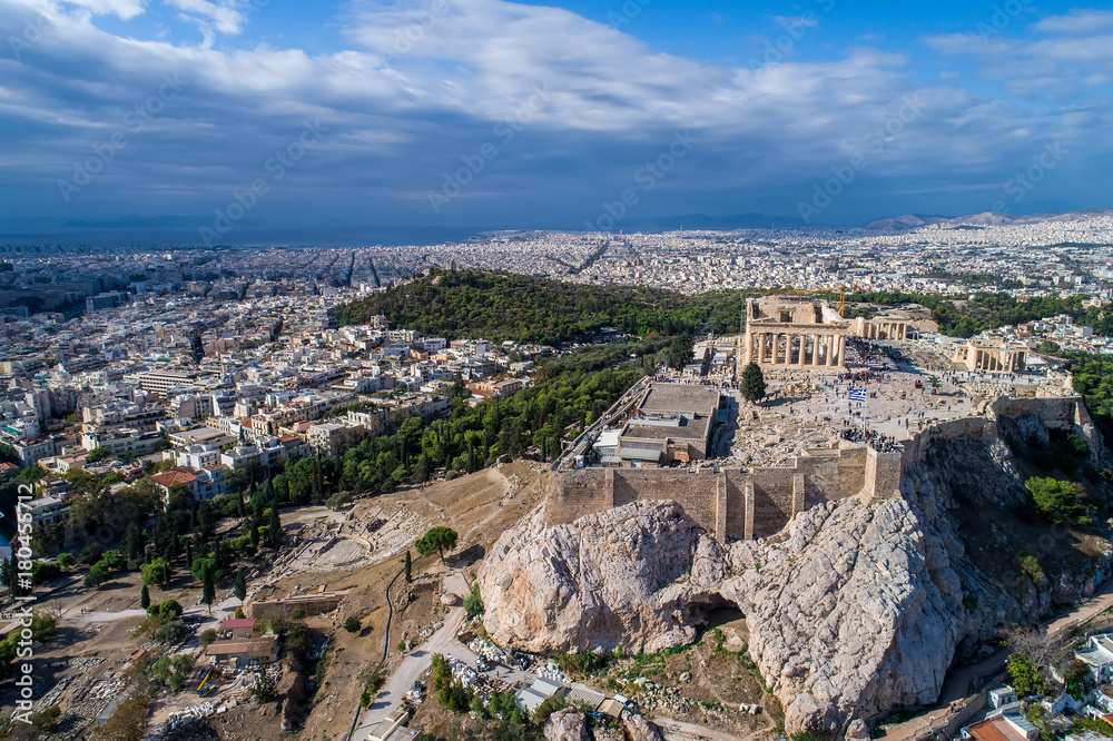 Aerial view of Parthenon and Acropolis in Athens,Greece