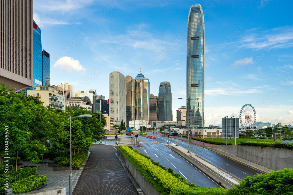 Road to modern building office at Central Business District in Hongkong city, Hong Kong Road to modern building office at Central Business District in Hongkong city, Hong Kong