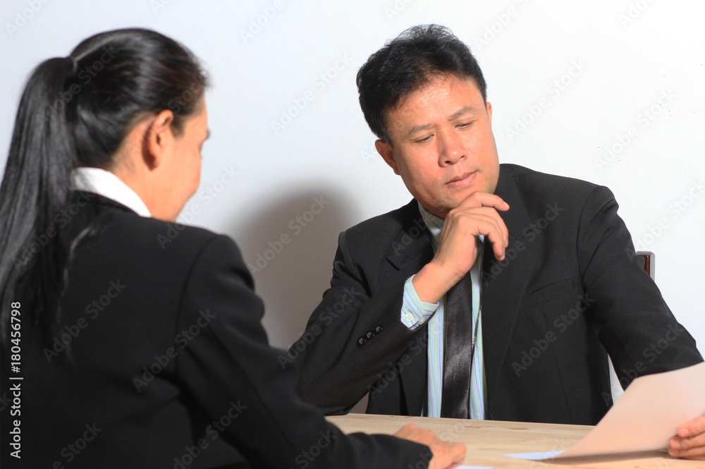 Business boss manager looking work secretary woman in office Business boss manager looking work secretary woman in office