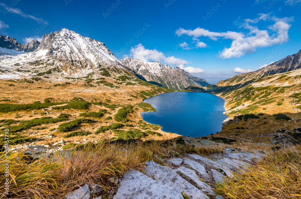 Tatra mountains, panorama of valley from tourist trail Tatra mountains, panorama of valley from tourist trail