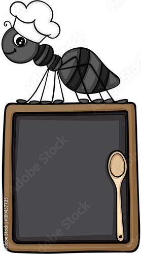 Ant chef with menu of restaurant and wooden spoon © soniagoncalves
