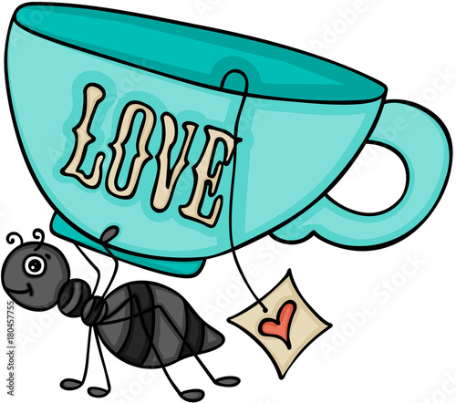 Ant carrying a love cup of tea 