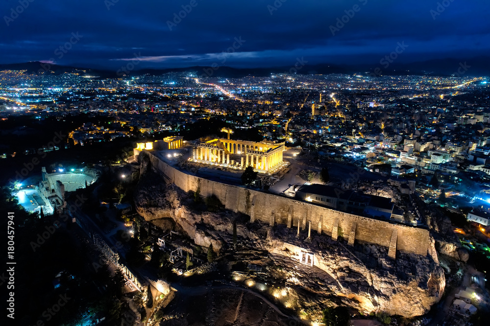 Aerial view of Parthenon and Acropolis in Athens,Greece