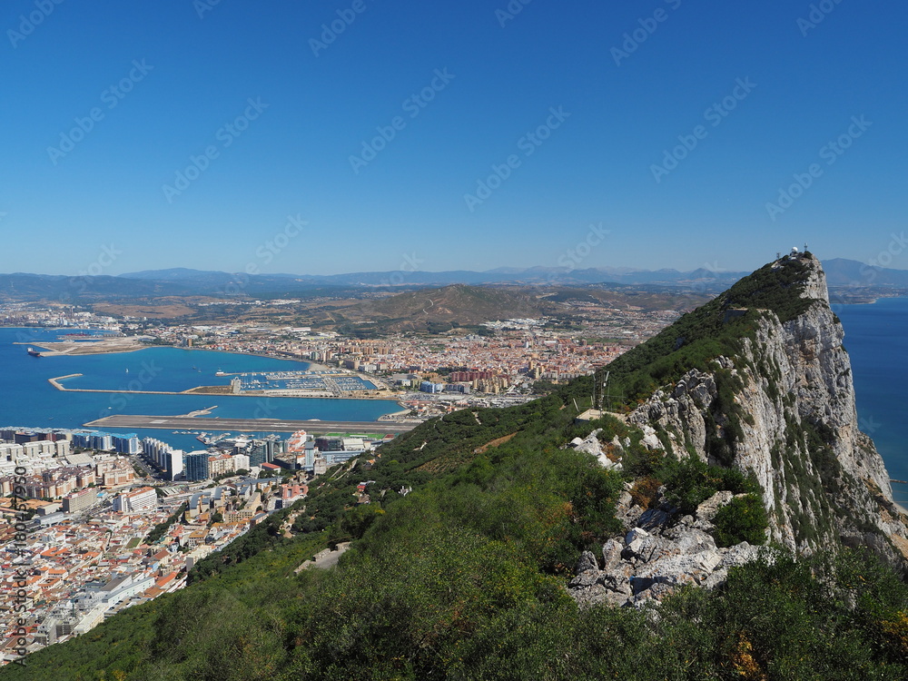Looking from the top of the Rock of Gibraltar towards the runway of Gibraltar airport