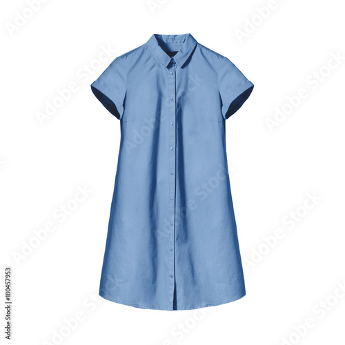 Cyan blue long woman`s shirt isolated on white background © Magdalena