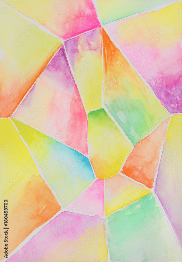Hand painted watercolour illustration of a crystal gem structure, in vivid colours  