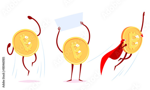 Set of bitcoin character in the different situations.
