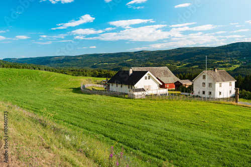 Norway country houses. Meadows and mountains.