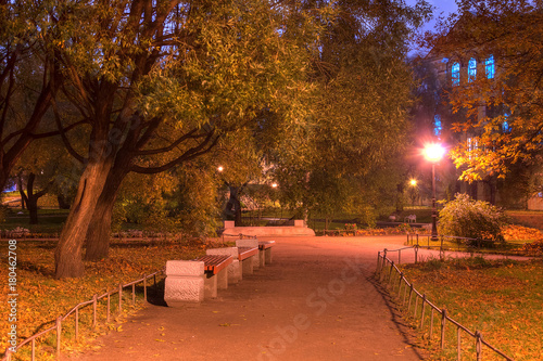 Night view of park and footpath in Yusupov Garden, Saint Petersburg, Russia