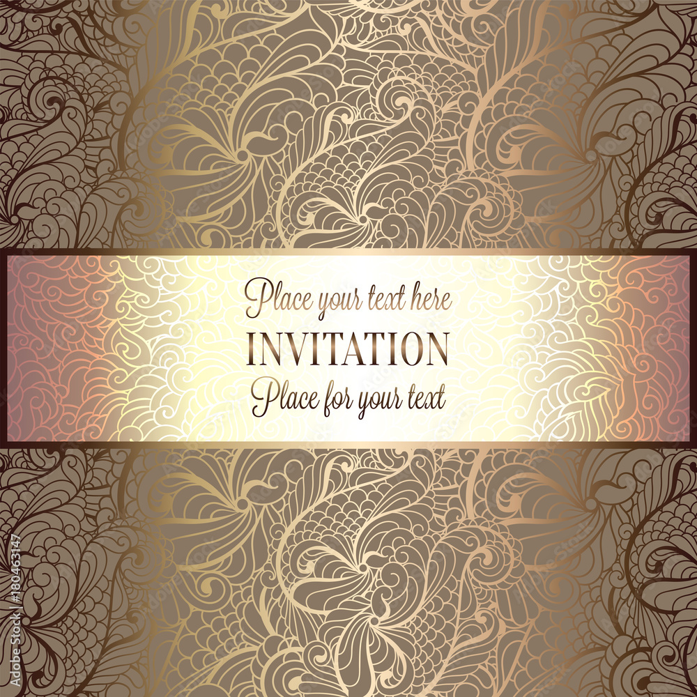 Abstract background , luxury beige and gold vintage frame, victorian banner, damask floral wallpaper ornaments, invitation card, baroque style booklet, fashion pattern, template for design