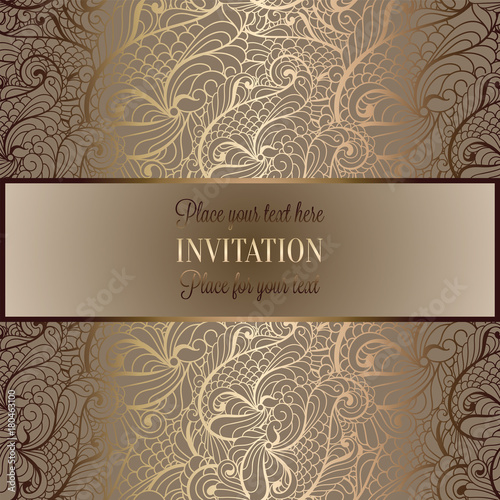 Abstract background , luxury beige and gold vintage frame, victorian banner, damask floral wallpaper ornaments, invitation card, baroque style booklet, fashion pattern, template for design