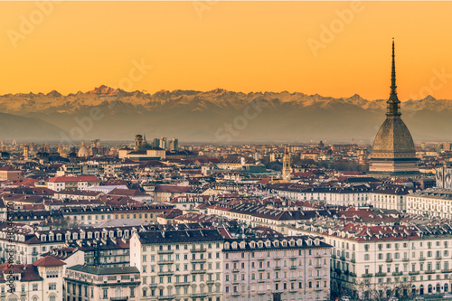 panorama of the city of turin from above at sunset © mashiro2004