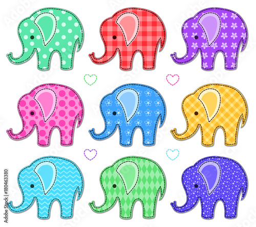 Set of nine color elephants