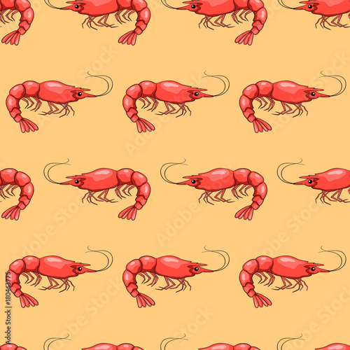 Seamless pattern with red shrimps