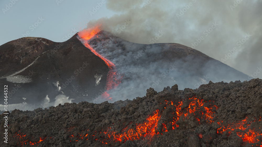 Eruption of Etna Volcano in Sicily,Italy