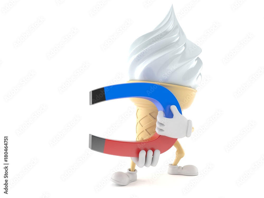 Ice cream character holding horseshoe magnet