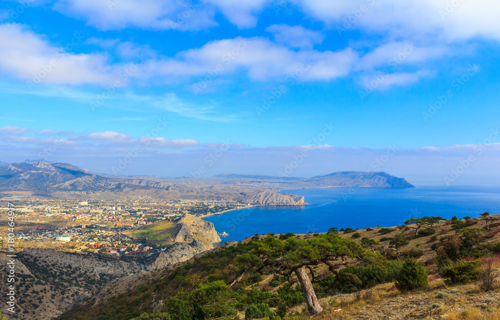 Sudak city view from above Mount Sokol