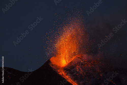 Eruption of Etna Volcano in Sicily Italy