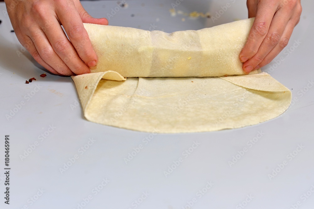 Chef prepares shaurma doner, concept restaurant fast food Chef prepares shaurma doner, concept restaurant fast food