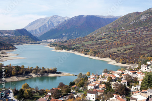The town of Villetta Barrea that overlooks the namesake lake in the National Park of Abruzzo.