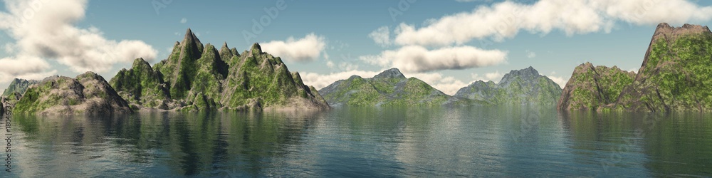 panorama of a rocky sea shore, archipelago of islands banner