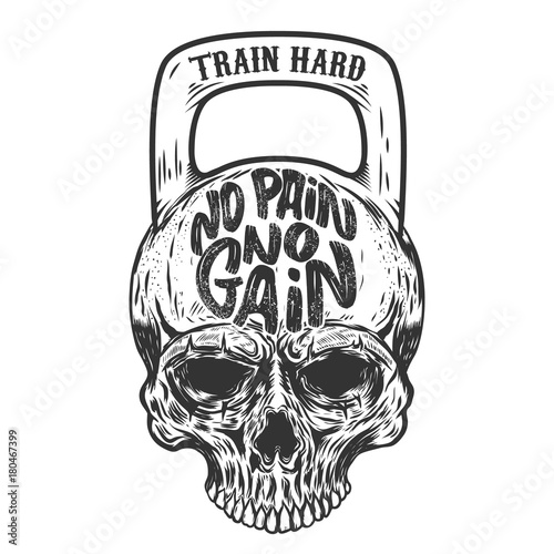 No pain no gain. Train hard. Skull in the form of a weight. Vector design element